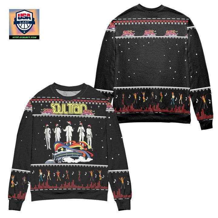 Soul Train Snowflake Pattern Ugly Christmas Sweater Black