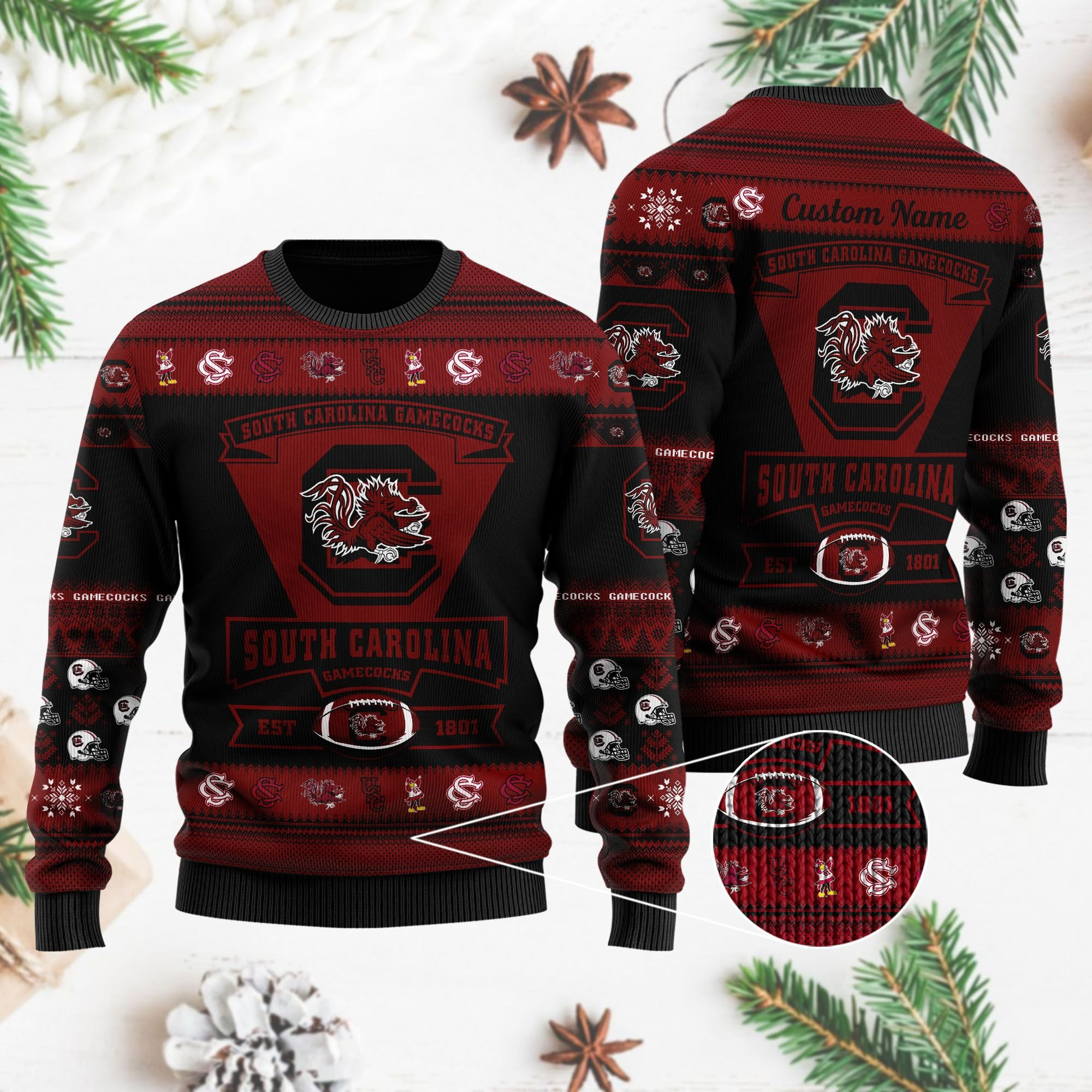 South Carolina Gamecocks Football Team Logo Personalized Ugly Christmas Sweater, Perfect Holiday Gift
