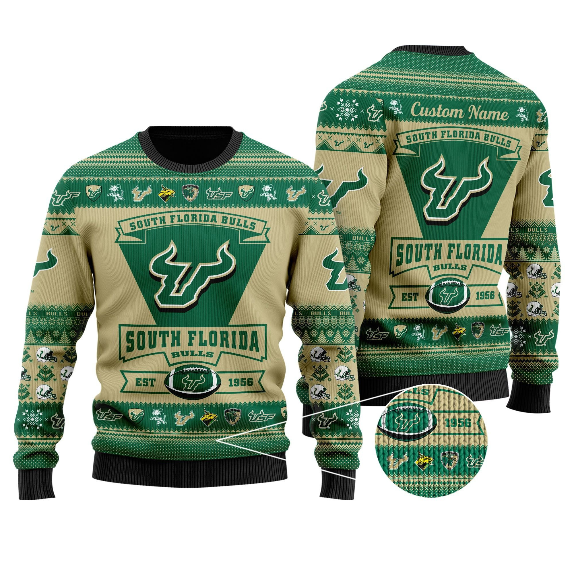 South Florida Bulls Football Team Logo Personalized Ugly Christmas Sweater, Perfect Holiday Gift