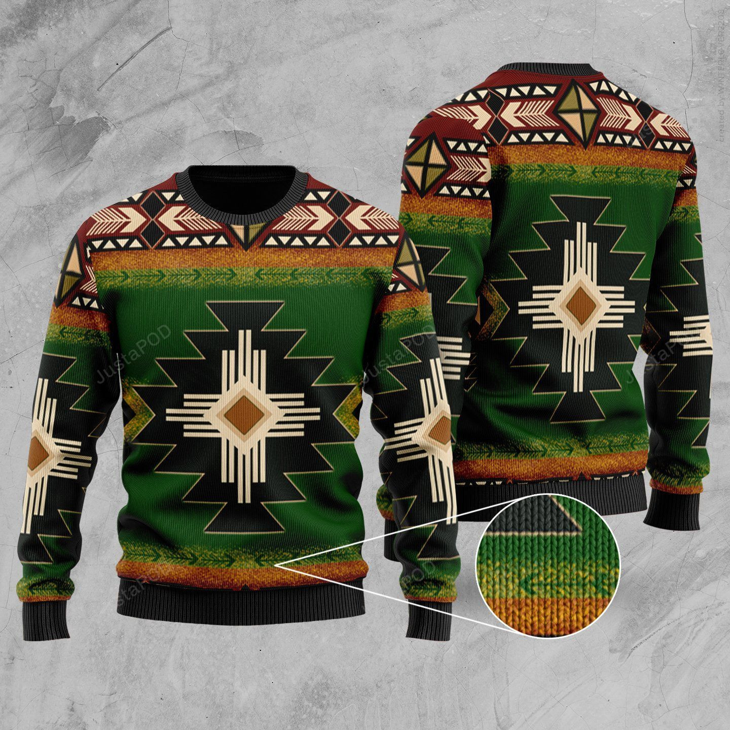 Southwest Green Symbol Ugly Christmas Sweater, Perfect Holiday Gift