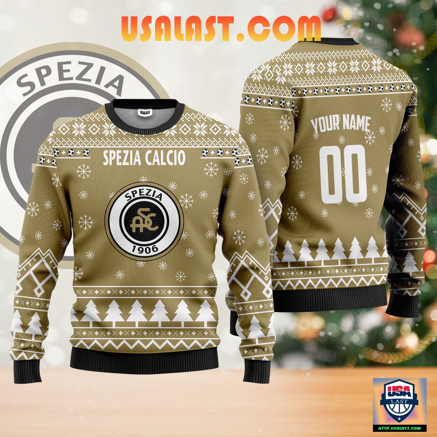 Spezia Calcio Personalized Ugly Christmas Sweater Gold Version