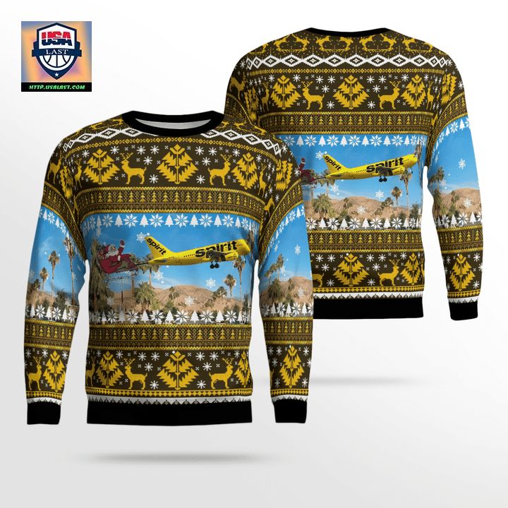 Spirit Airlines Airbus A319 With Santa Over Palm Springs Christmas AOP Sweater
