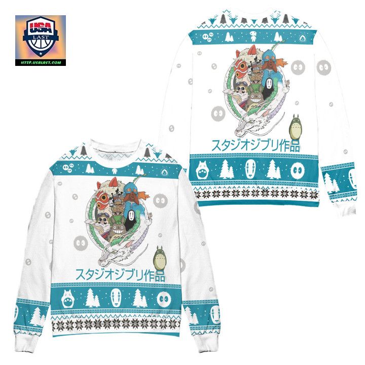 Spirited Away Kaonashi Mask Christmas Pattern Ugly Christmas Sweater White