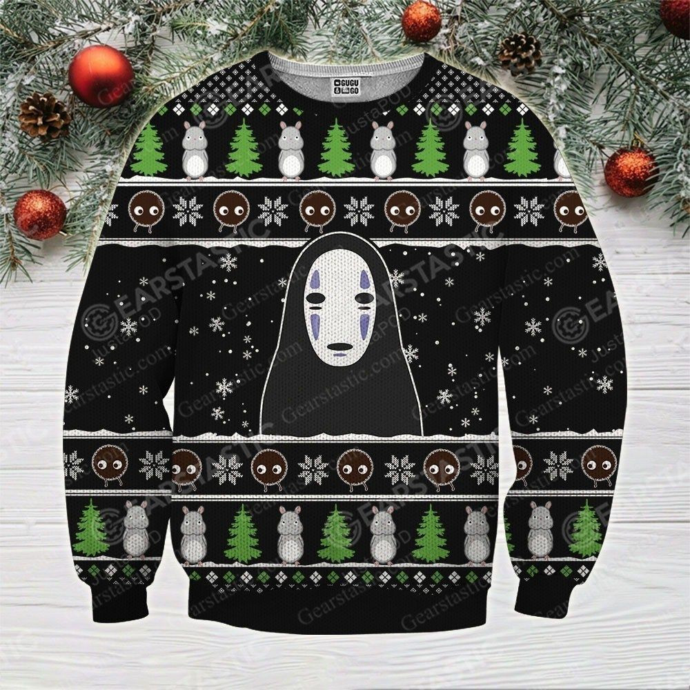 Spirited Away Kaonashi No Face Black Ugly Christmas Sweater Perfect Holiday Gift