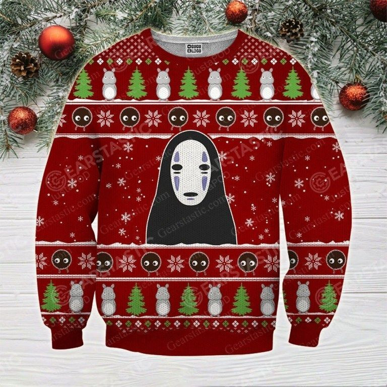 Spirited Away Kaonashi No Face Red Ugly Christmas Sweater, Perfect Holiday Gift