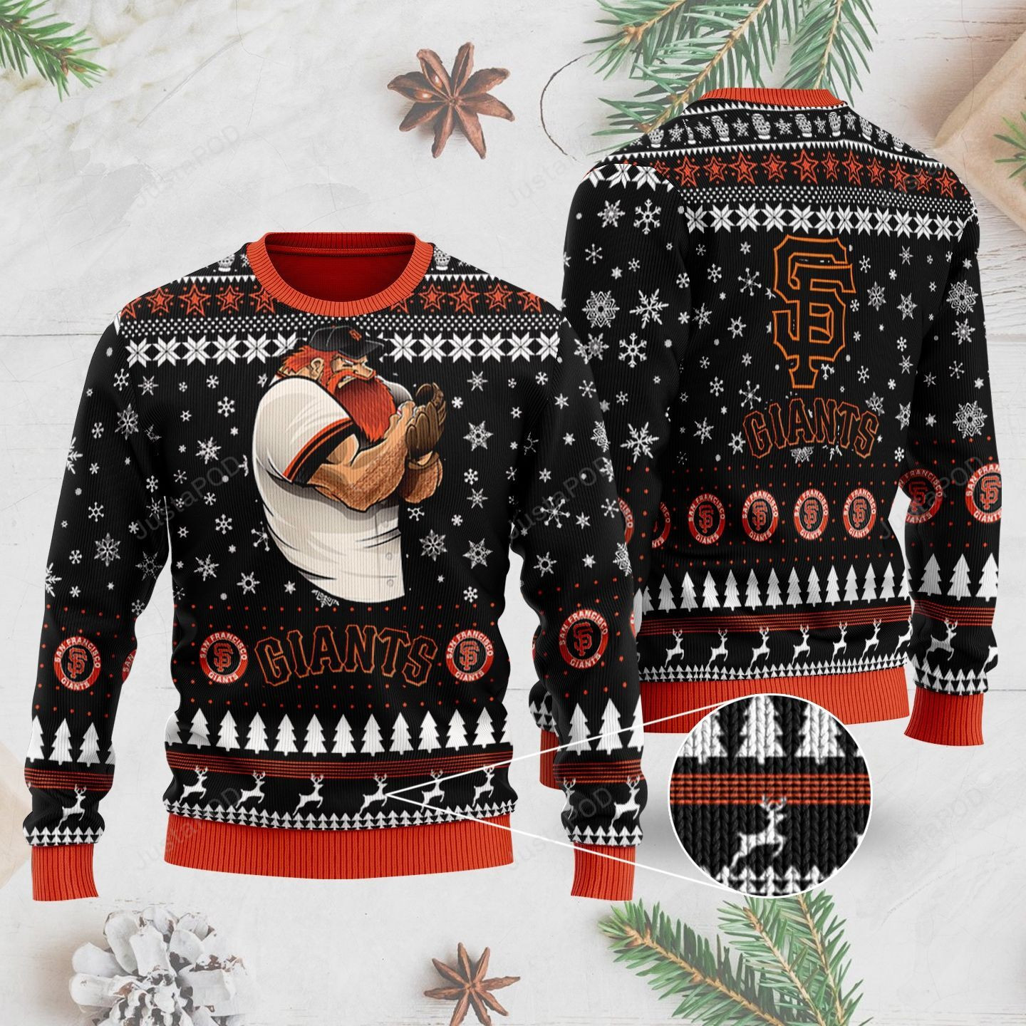 Sports Baseball Team San Francisco Giants Player Wearing Cap And Glove Ugly Christmas Sweater, Perfect Holiday Gift