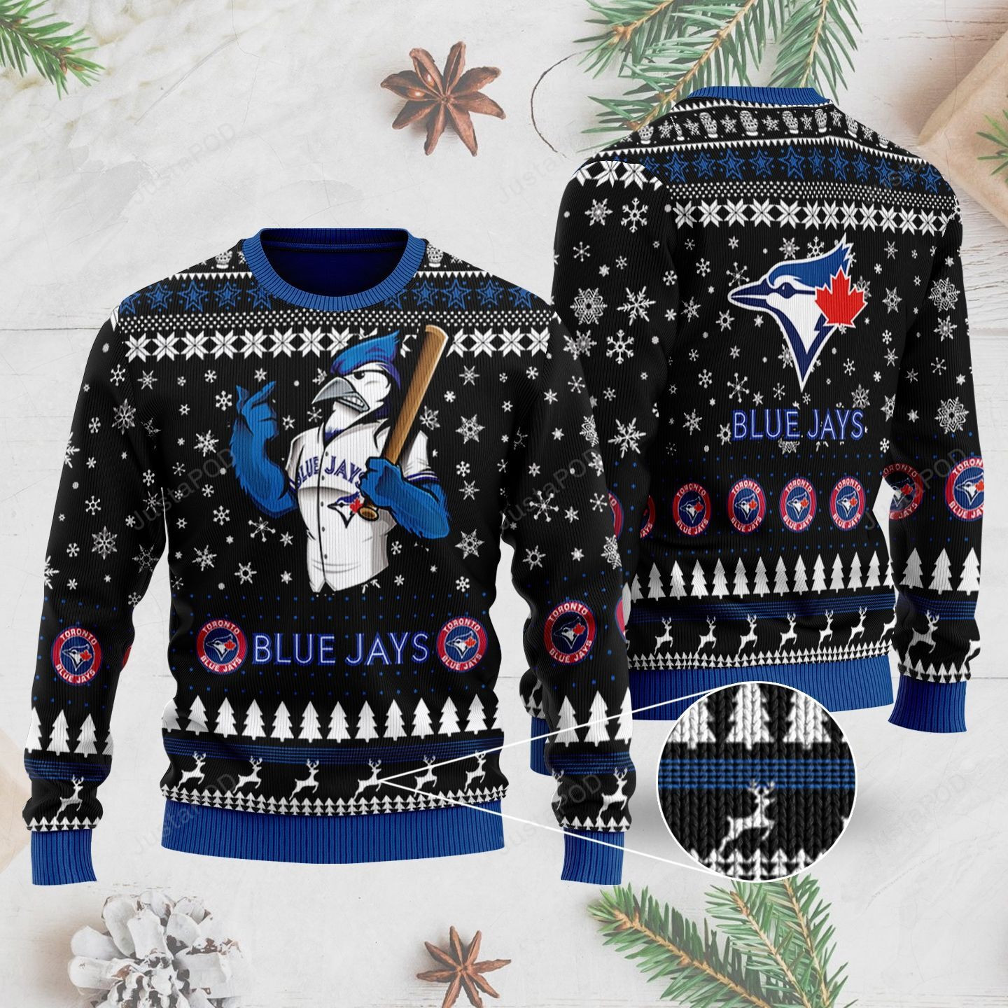 Sports Baseball Team Toronto Blue Jays With Bj Birdy The Mascot For Baseball Fans Ugly Christmas Sweater, Perfect Holiday Gift