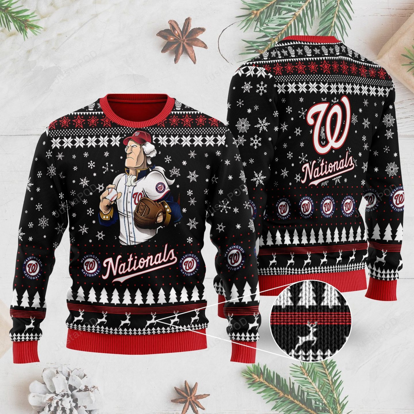 Sports Baseball Team Washington Nationals Player With Ball And Glove Ugly Christmas Sweater, Perfect Holiday Gift