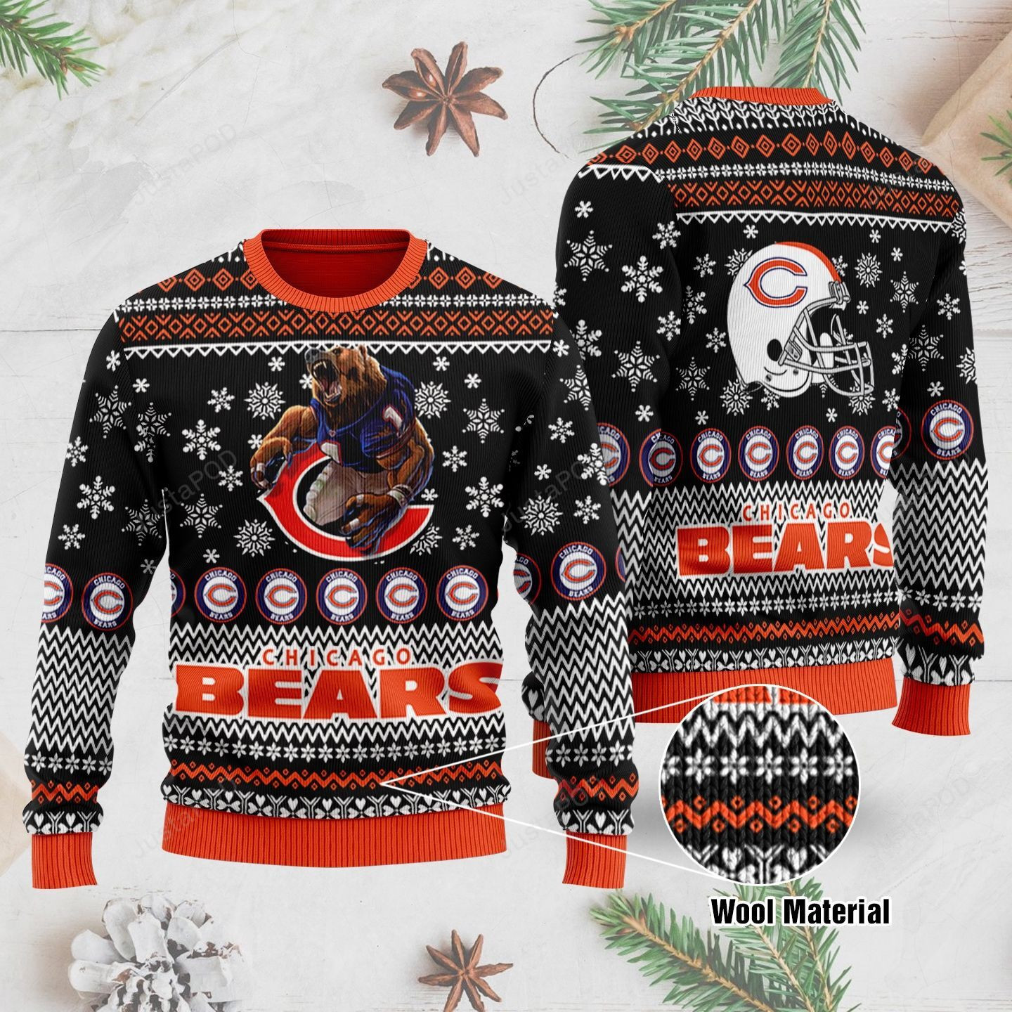 Sports Football Team Chicago Bears With The Mascot Staley Da Bear Ugly Christmas Sweater, Perfect Holiday Gift