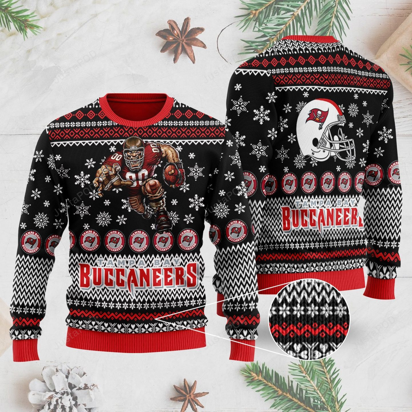 Sports Football Team Tampa Bay Buccaneers Player With Ball And Helmet Ugly Christmas Sweater, Perfect Holiday Gift