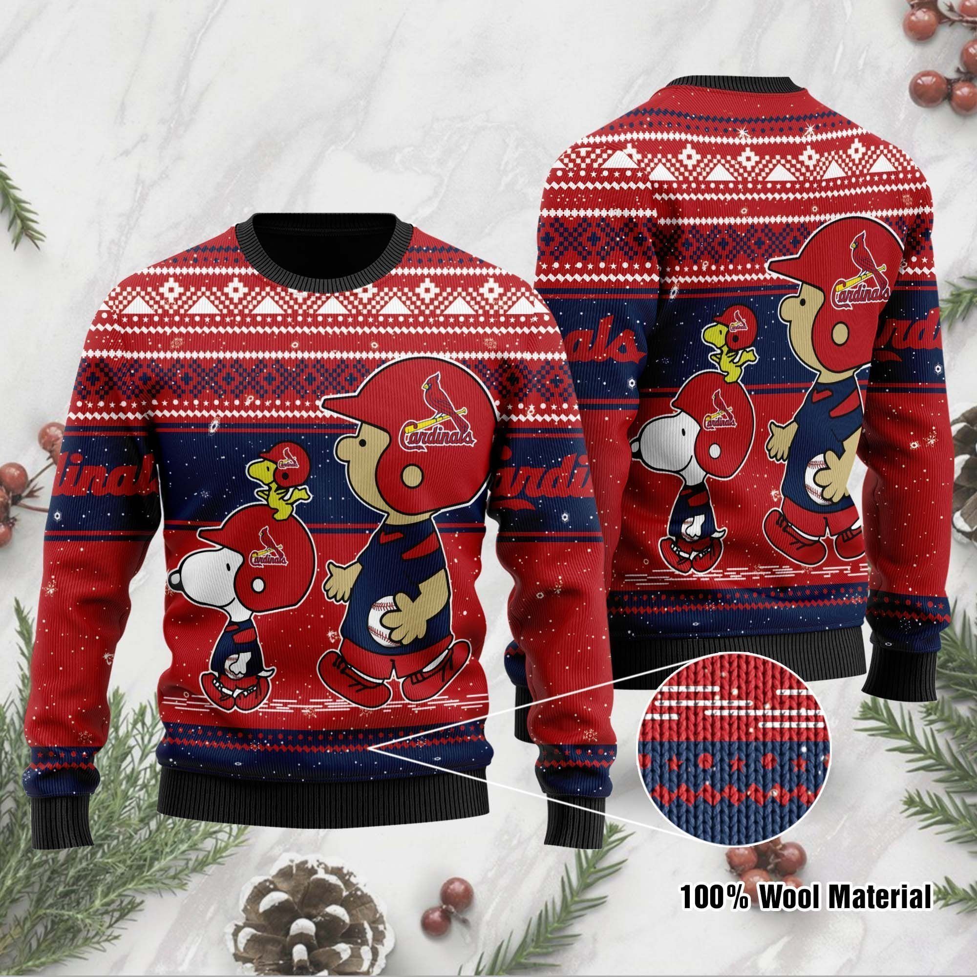 St Louis Cardinals Charlie Brown Snoopy Wear Football Jersey Ugly Christmas Sweater Party