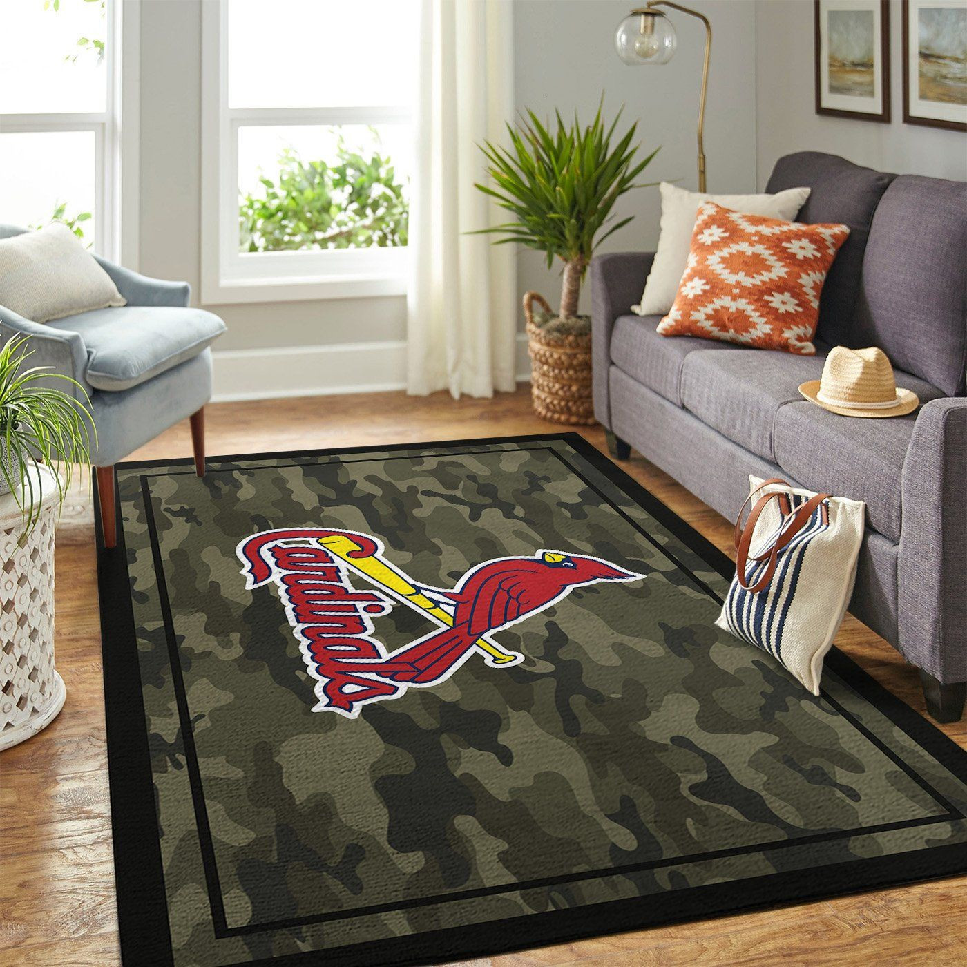 St Louis Cardinals Team Logo Camo Rectangle Area Rug – Full Print Carpet For Living Room & Bedroom Home Decor