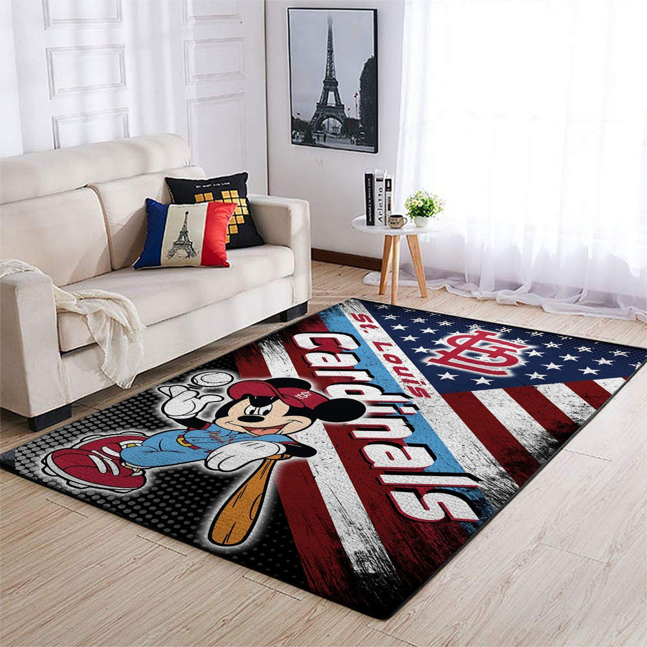 St Louis Cardinals Team Logo Mickey Us Rectangle Area Rug – Full Print Carpet For Living Room & Bedroom Home Decor
