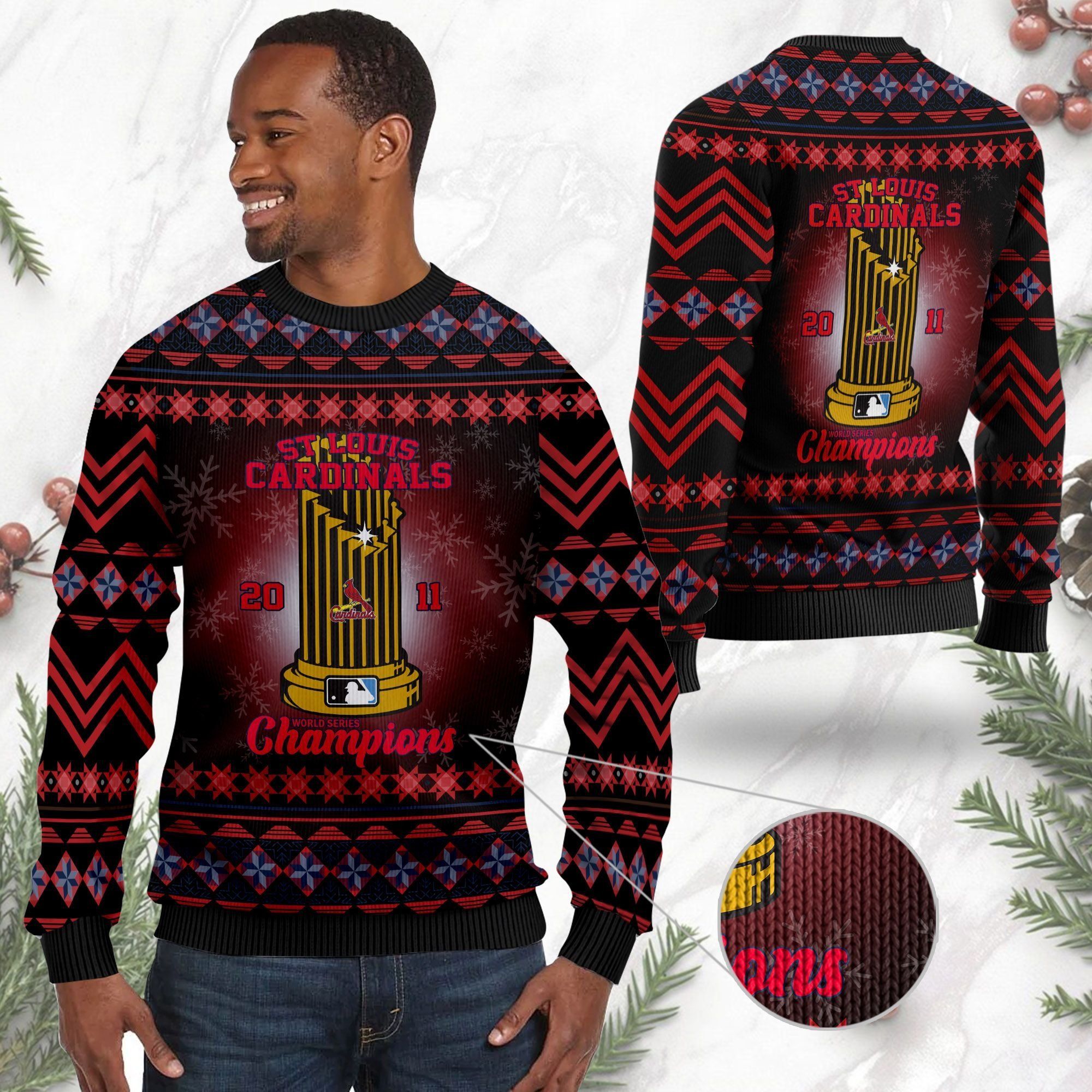 St Louis Cardinals World Series Champions MLB Cup Ugly Christmas Sweater