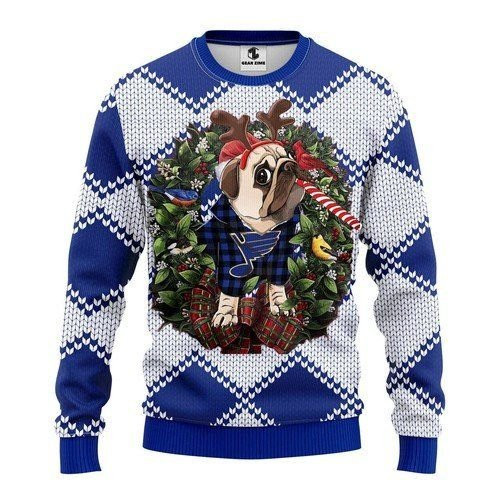 St. Louis Blues Pug Dog Ugly Christmas Sweater, Perfect Holiday Gift