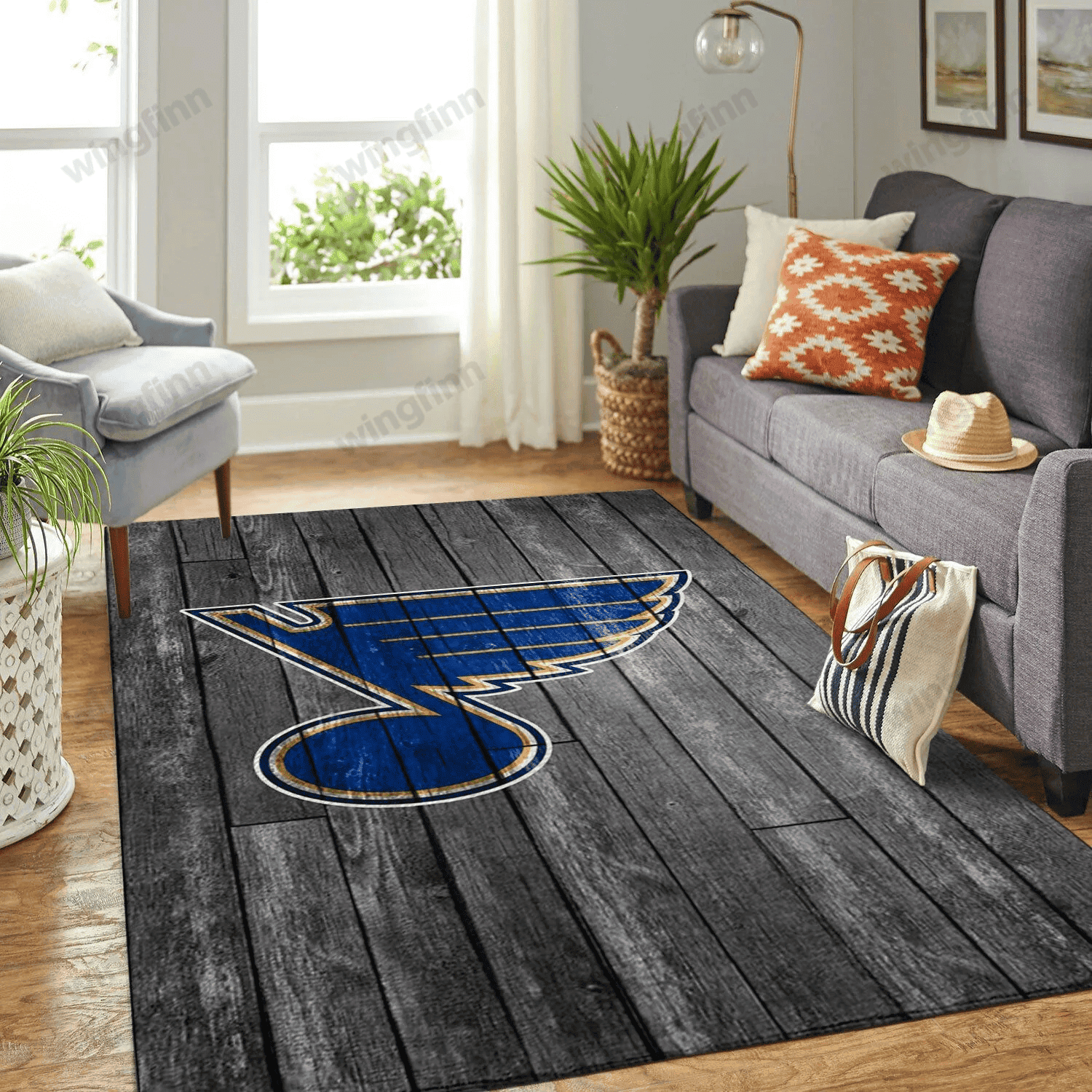 St. Louis Blues Team Logo Grey Rectangle Area Rug – Full Print Carpet For Living Room & Bedroom Home Decor