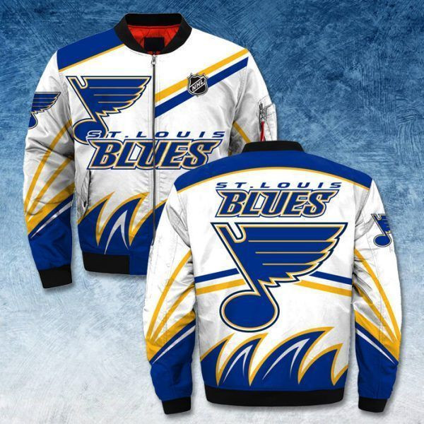 St. Louis Blues White Bomber Jacket | NHL Team Jacket for Men & Women | Hockey Fan Gift