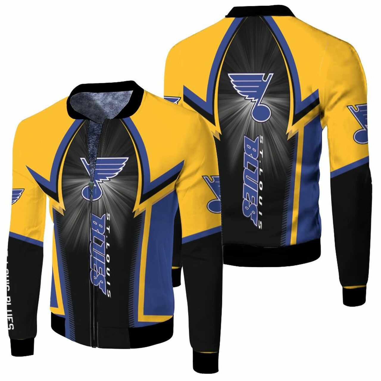 St. Louis Blues Yellow Black Bomber Jacket | NHL Team Jacket for Men & Women | Hockey Fan Gift