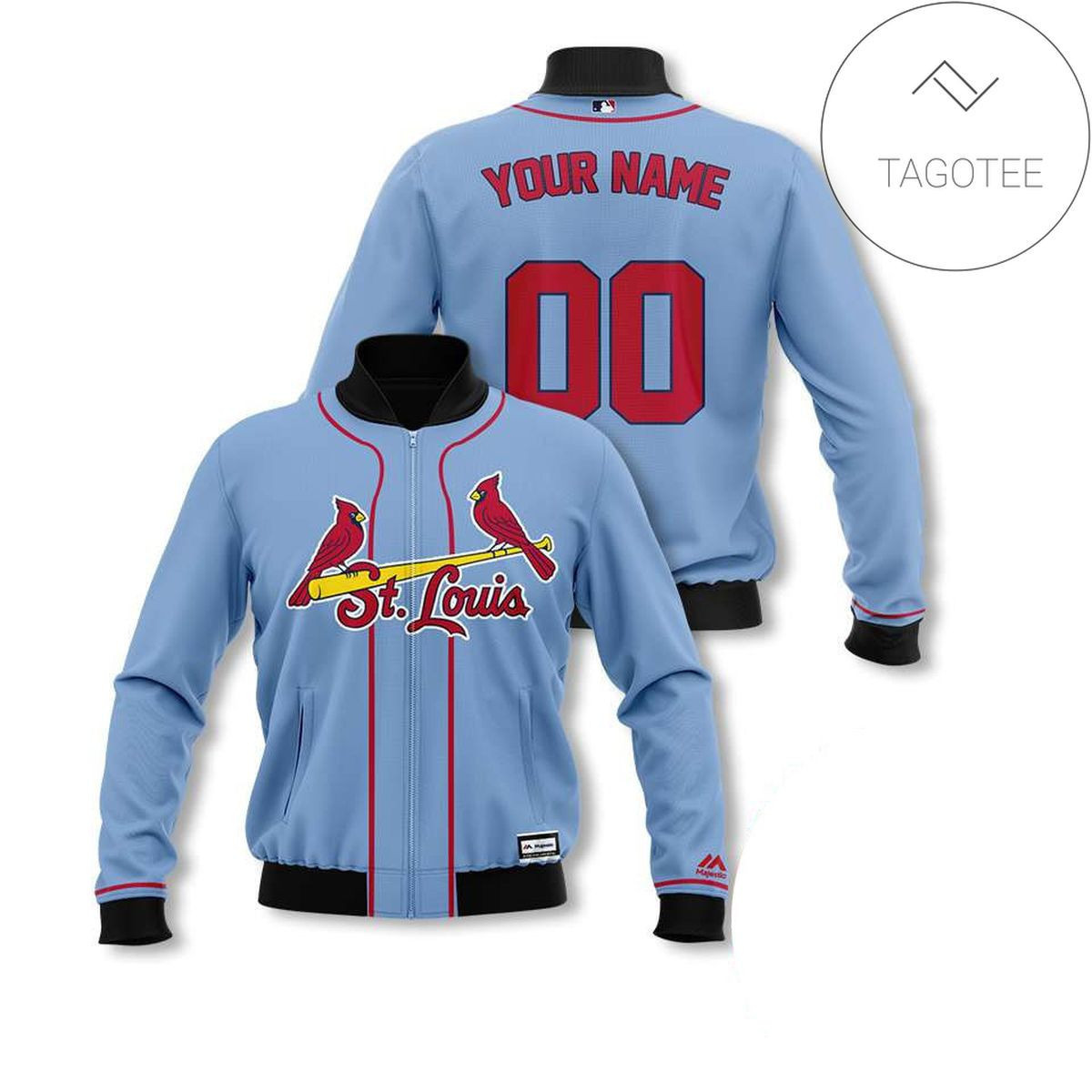 St. Louis Cardinals Personalized Name Number Light Blue Bomber Jacket | MLB Team Jacket for Men & Women | Baseball Fan Gift