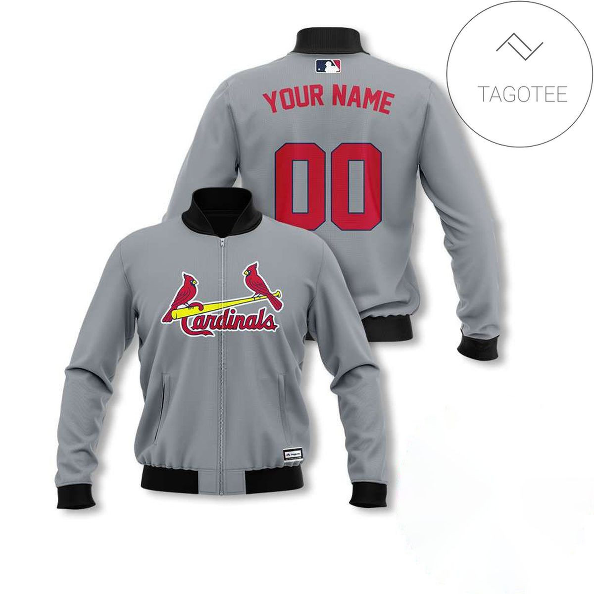 St. Louis Cardinals Personalized Name Number Light Gray Bomber Jacket | MLB Team Jacket for Men & Women | Baseball Fan Gift