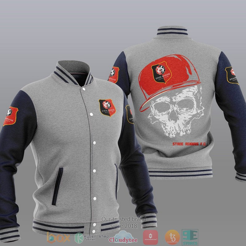Stade Rennais FC Skull Grey Dark Blue Baseball Jacket Varsity Baseball Jacket for Men & Women | Soccer Team Fan Gift