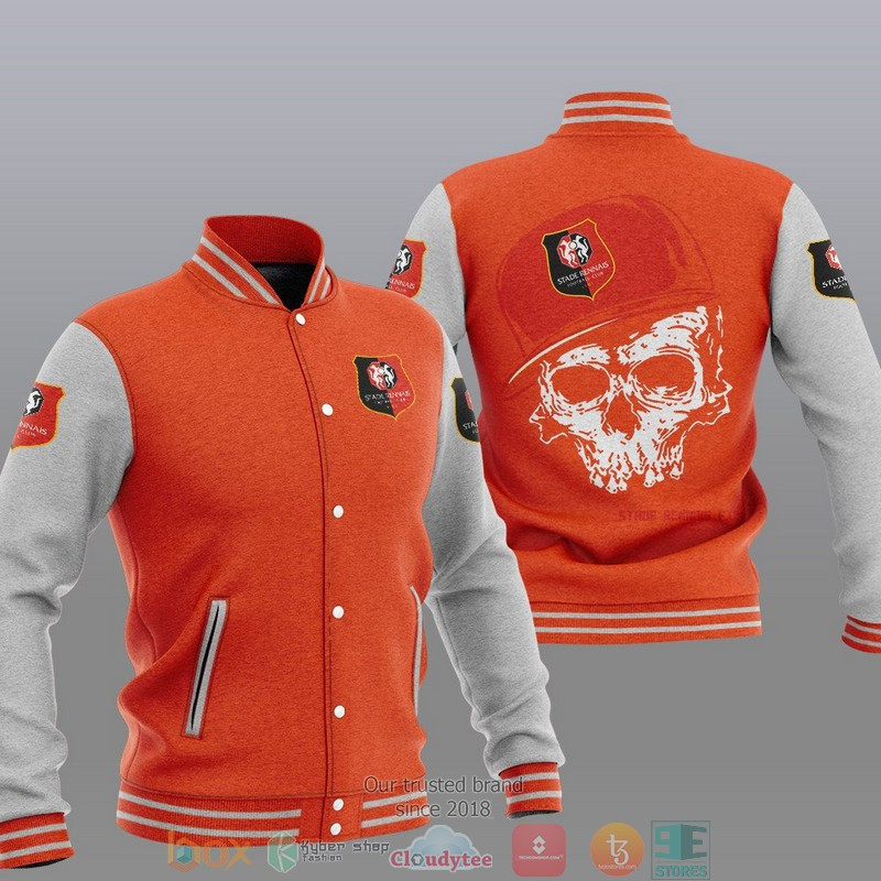 Stade Rennais Skull Orange White Varsity Baseball Jacket for Men & Women | Soccer Team Fan Gift