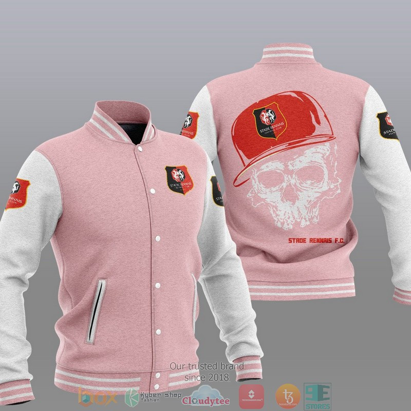 Stade Rennais Skull Pink White Varsity Baseball Jacket for Men & Women | Soccer Team Fan Gift