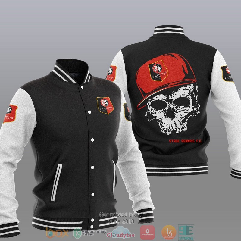 Stade Rennais Skull White Black Varsity Baseball Jacket for Men & Women | Soccer Team Fan Gift