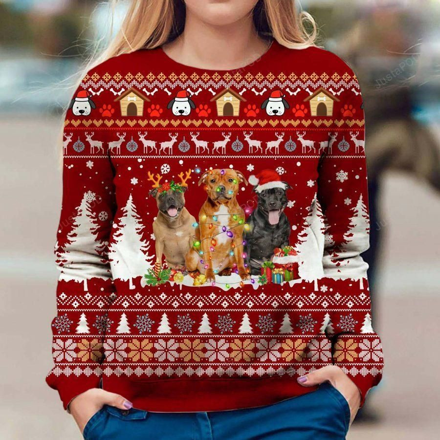 Staffordshire Bull Terrier Ugly Christmas Sweater, Perfect Holiday Gift