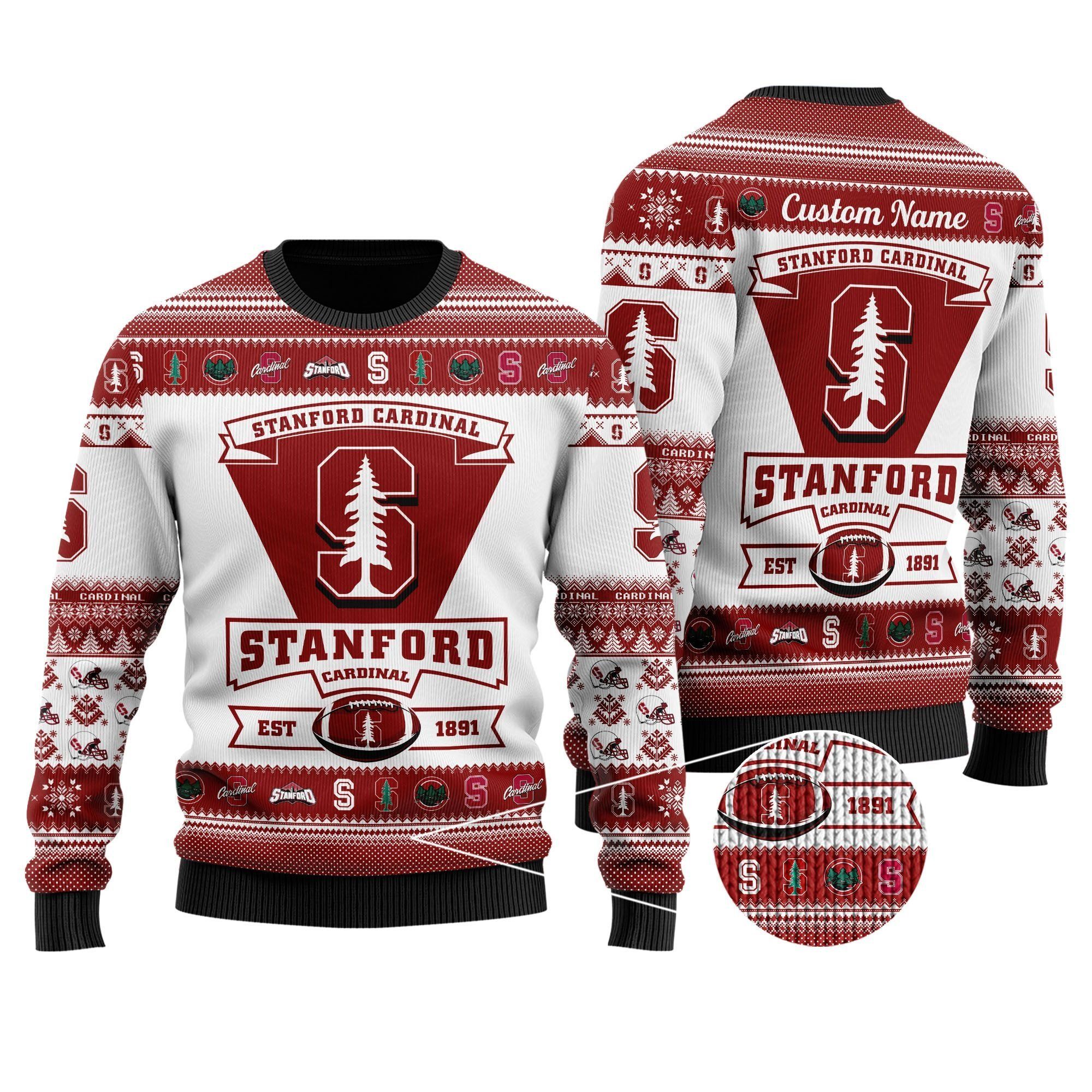 Stanford Cardinal Football Team Logo Custom Name Personalized Ugly Christmas Sweater Holiday Party Men Women Plus Size