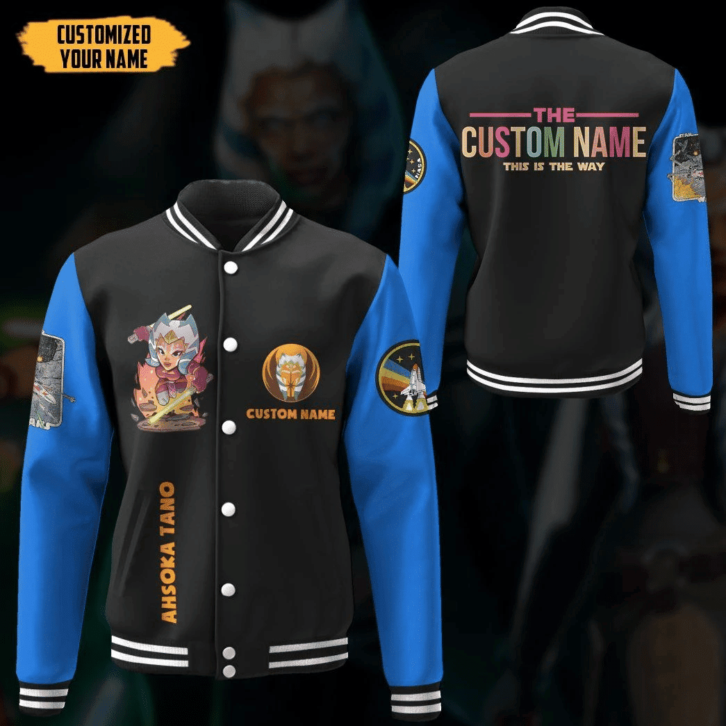Star Wars Ahsoka Tano Personalized Name Baseball Jacket for Men & Women | Sci-Fi Fan Gift