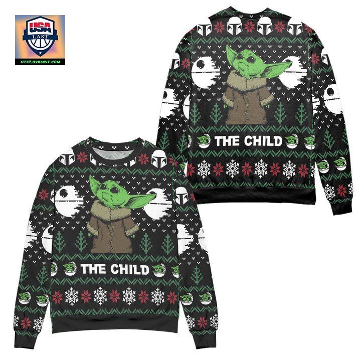Star Wars Baby Yoda The Child Mandalorian Pattern Ugly Christmas Sweater Black