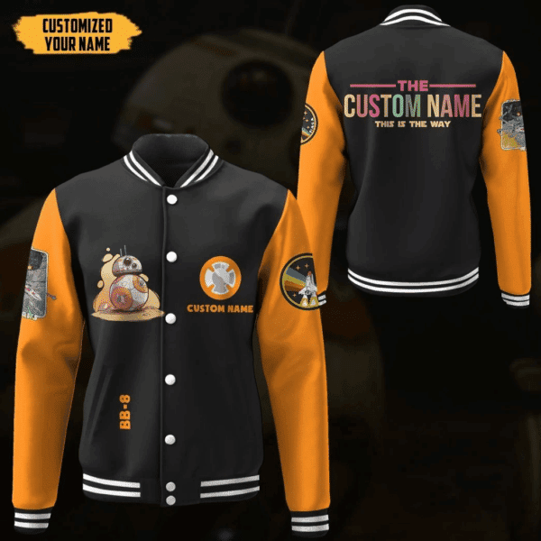 Star Wars BB-8 Personalized Name Baseball Jacket for Men & Women | Sci-Fi Fan Gift