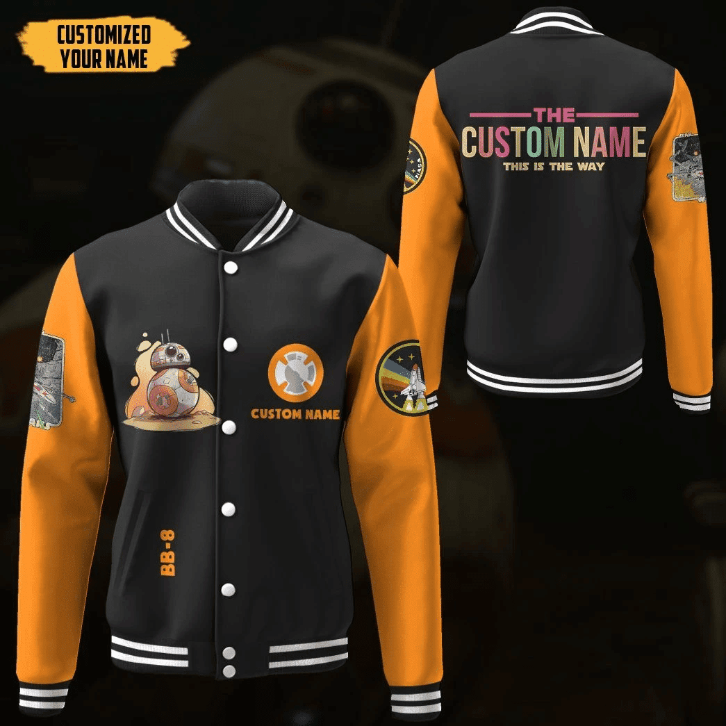 Star Wars BB-8 Personalized Name Baseball Jacket for Men & Women | Sci-Fi Fan Gift