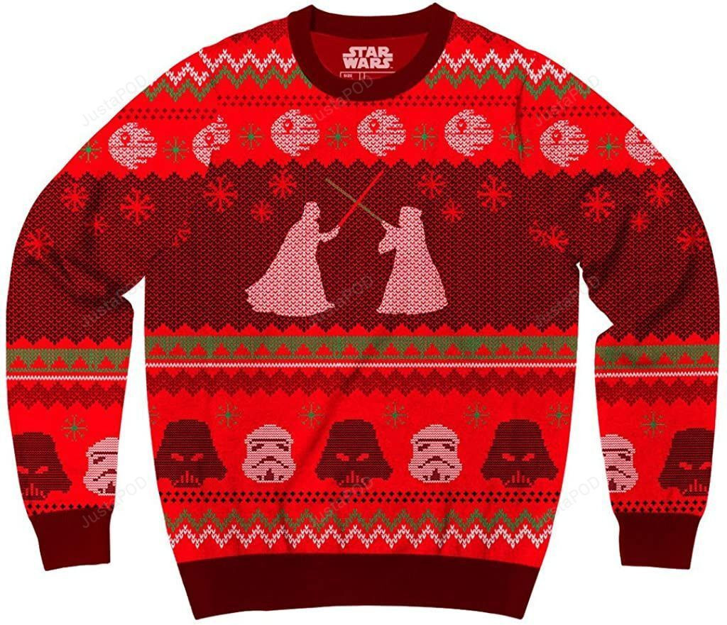 Star Wars Death Star Saber Showdown Adult Red Ugly Christmas Sweater,