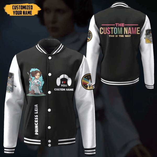 Star Wars Princess Leia Personalized Name Baseball Jacket for Men & Women | Sci-Fi Fan Gift