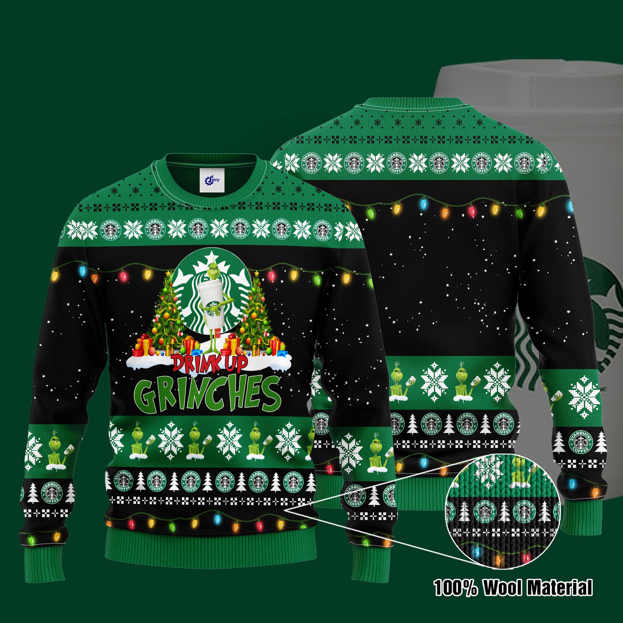 Starbucks Drink Up Grinches Ugly Christmas Sweater, Hoodie, Zip Hoodie, Bomber Jacket