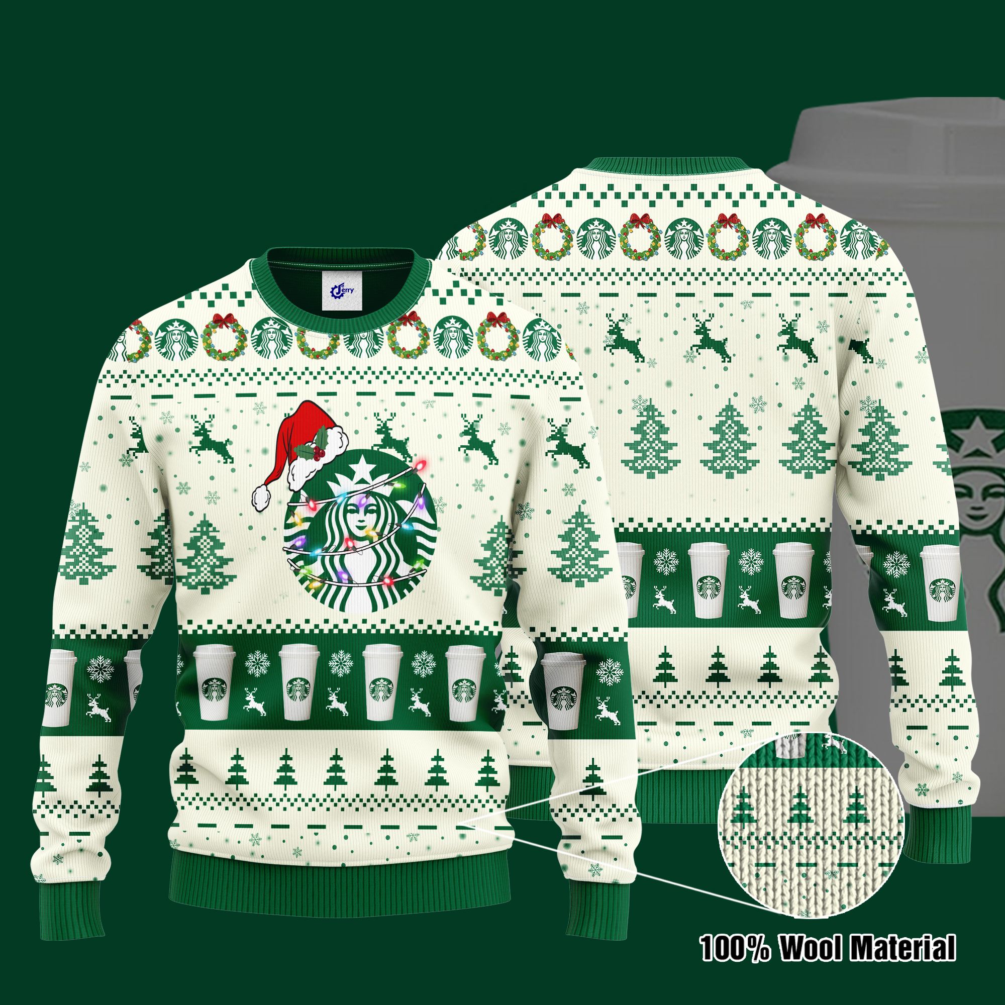 Starbucks Santa Hat Christmas Ugly Christmas Sweater, Hoodie, Zip Hoodie, Bomber Jacket