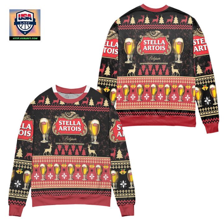 Stella Artois Beer Reindeer Pattern Ugly Christmas Sweater
