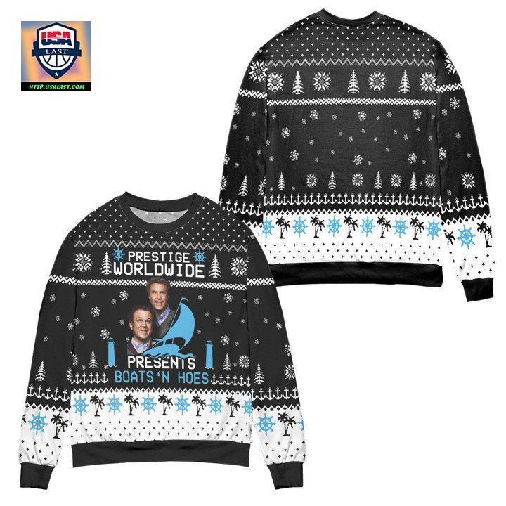 Step Brothers Prestige Worldwide Presents Boats N Hoes Ugly Christmas Sweater Black