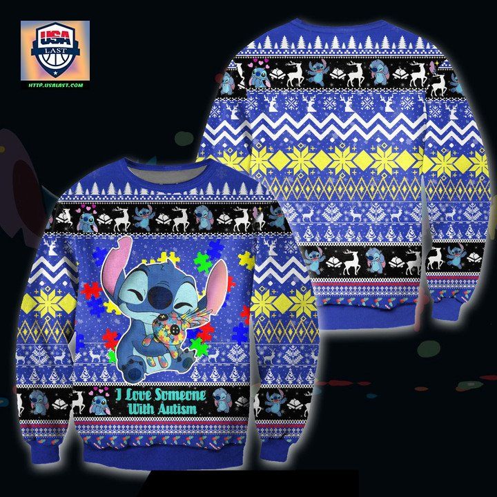 Stitch I Love Someone With Autism Wool Sweater Christmas Gift