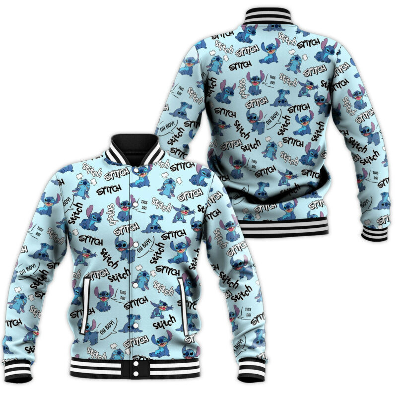 Stitch Pattern Blue Fashion Baseball Jacket for Men & Women | Cartoon Fan Gift