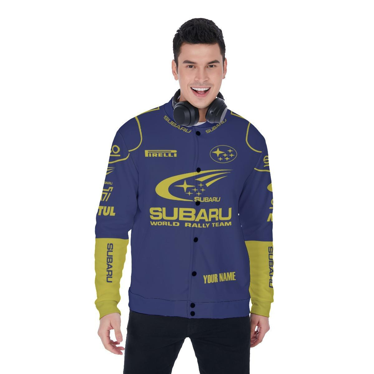 Subaru World Rally Team Personalized Name Baseball Jacket for Men & Women | Vehicle Brand Fan Gift