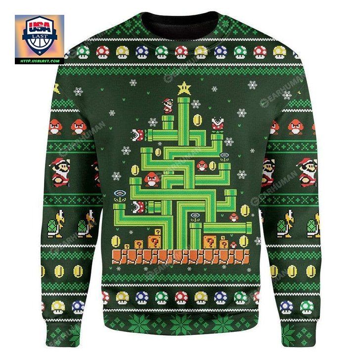 Super Mario Sewer Line Mushroom Ugly Sweater