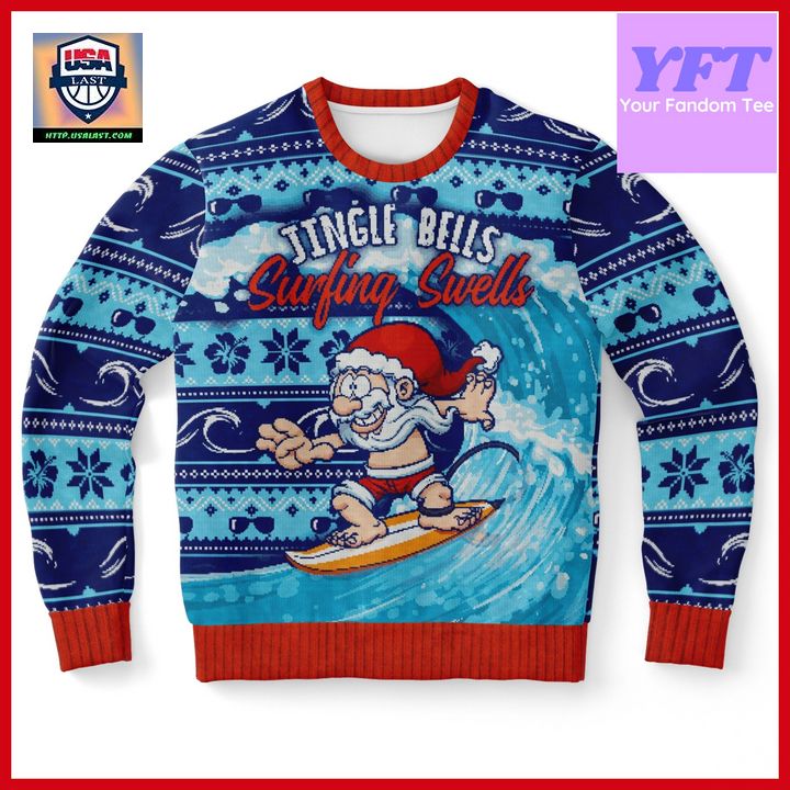 Surfing Santa Funny Santa Xmas 3d Ugly Christmas Sweater