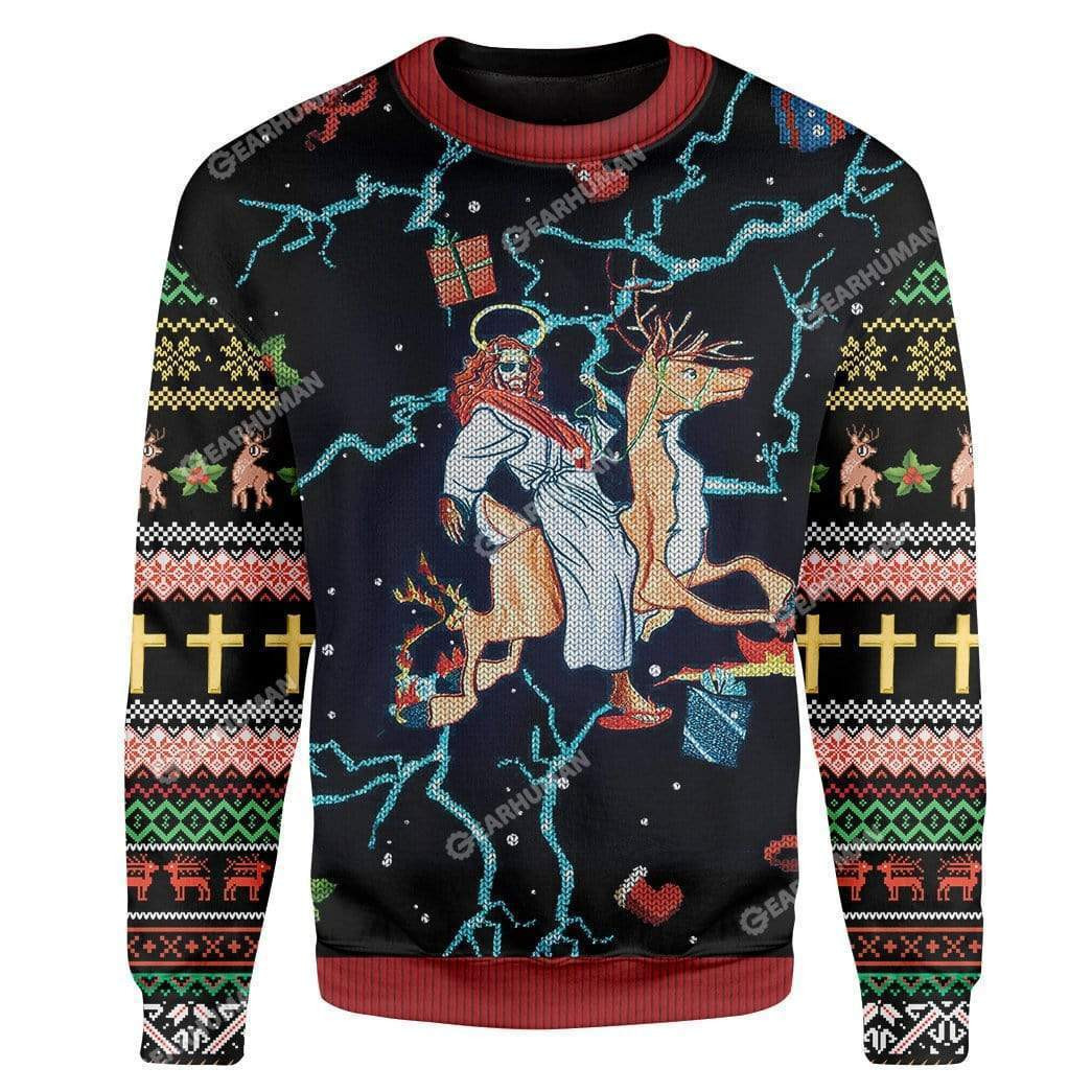 Swag Jesus Rides Reindeer Ugly Christmas Sweater Perfect Holiday Gift