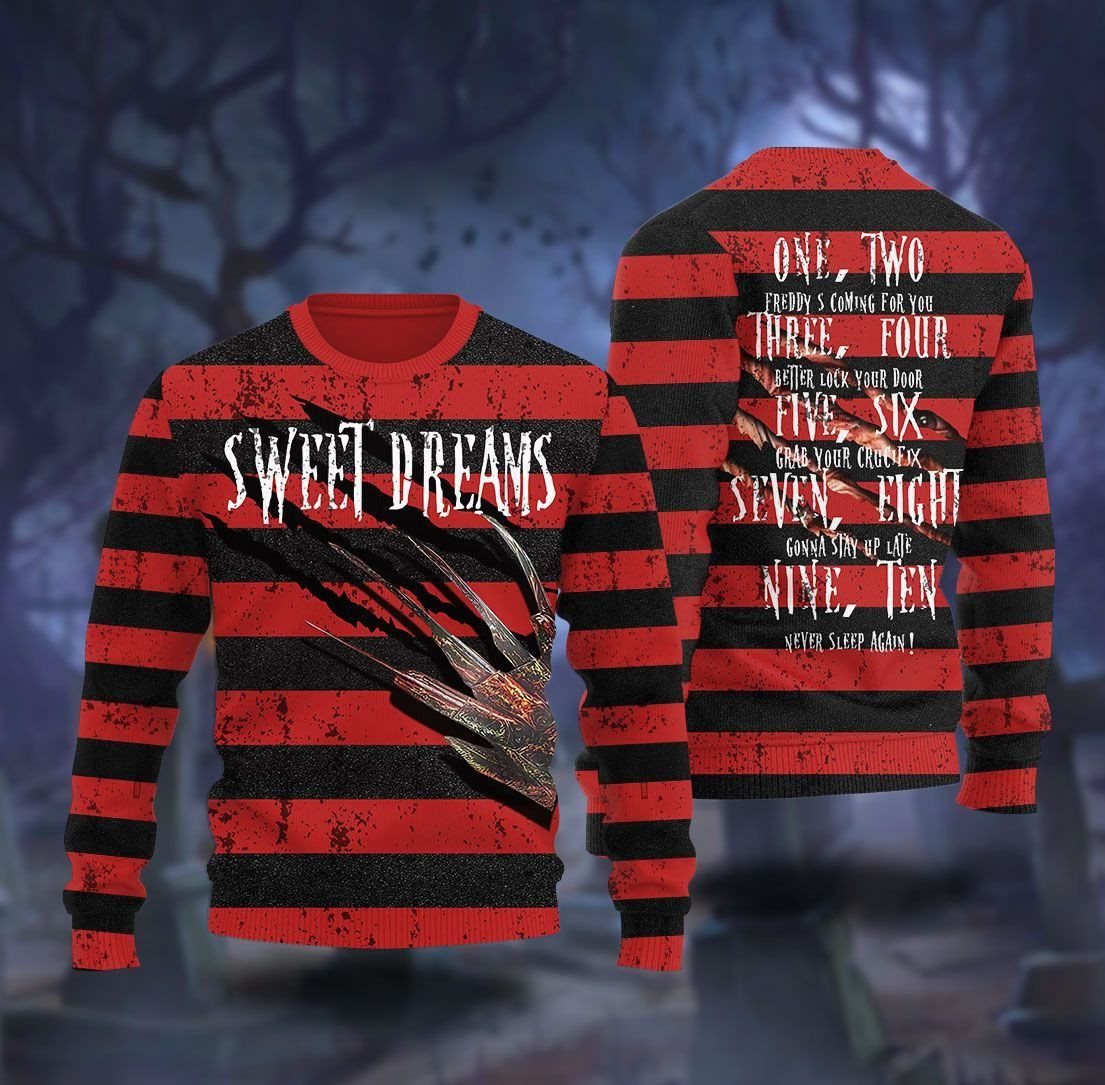Sweet Dreams One Two Freddy Is Coming Ugly Christmas Sweater,
