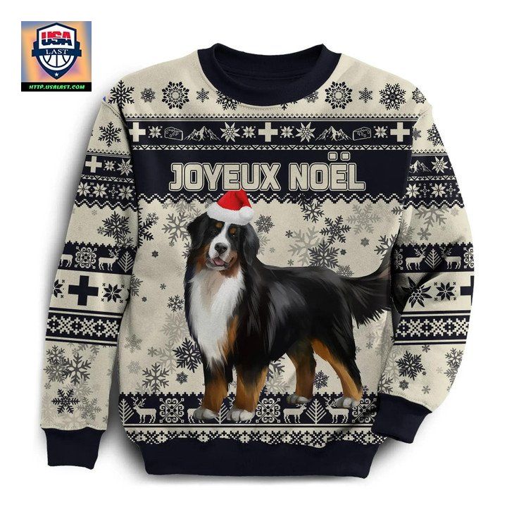 Switzerland Christmas Sweater Bernese Mountain Dog Unique Beige Navy K8