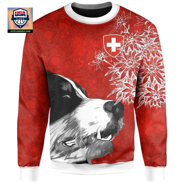 Switzerland Sweater Bernese Mountain Dog And Edelweiss 