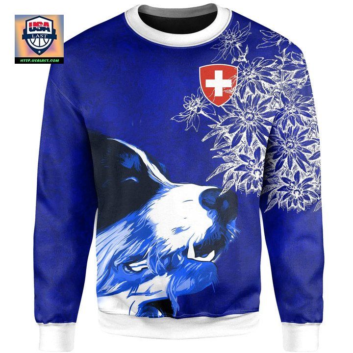 Switzerland Sweater Bernese Mountain Dog And Edelweiss Knitted Long-Sleeved Sweater 